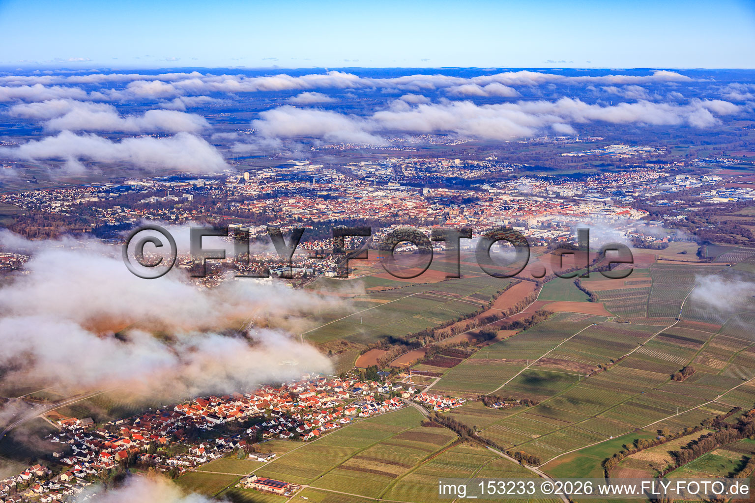 City view from the southwest under clouds in Landau in der Pfalz in the state Rhineland-Palatinate, Germany