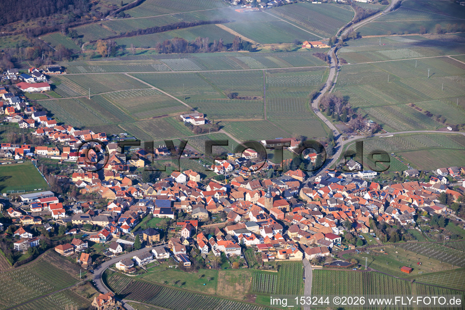 Wine-growing town from the south in Frankweiler in the state Rhineland-Palatinate, Germany