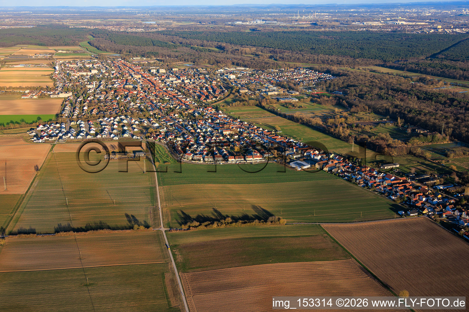 Aerial photograpy of City view from the west in Kandel in the state Rhineland-Palatinate, Germany