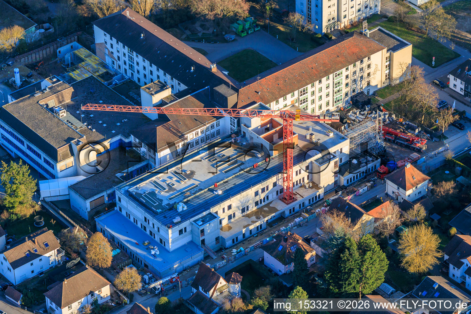 Bird's eye view of Construction site for the expansion of the Asklepios Südpfalzklinik Kandel in Kandel in the state Rhineland-Palatinate, Germany