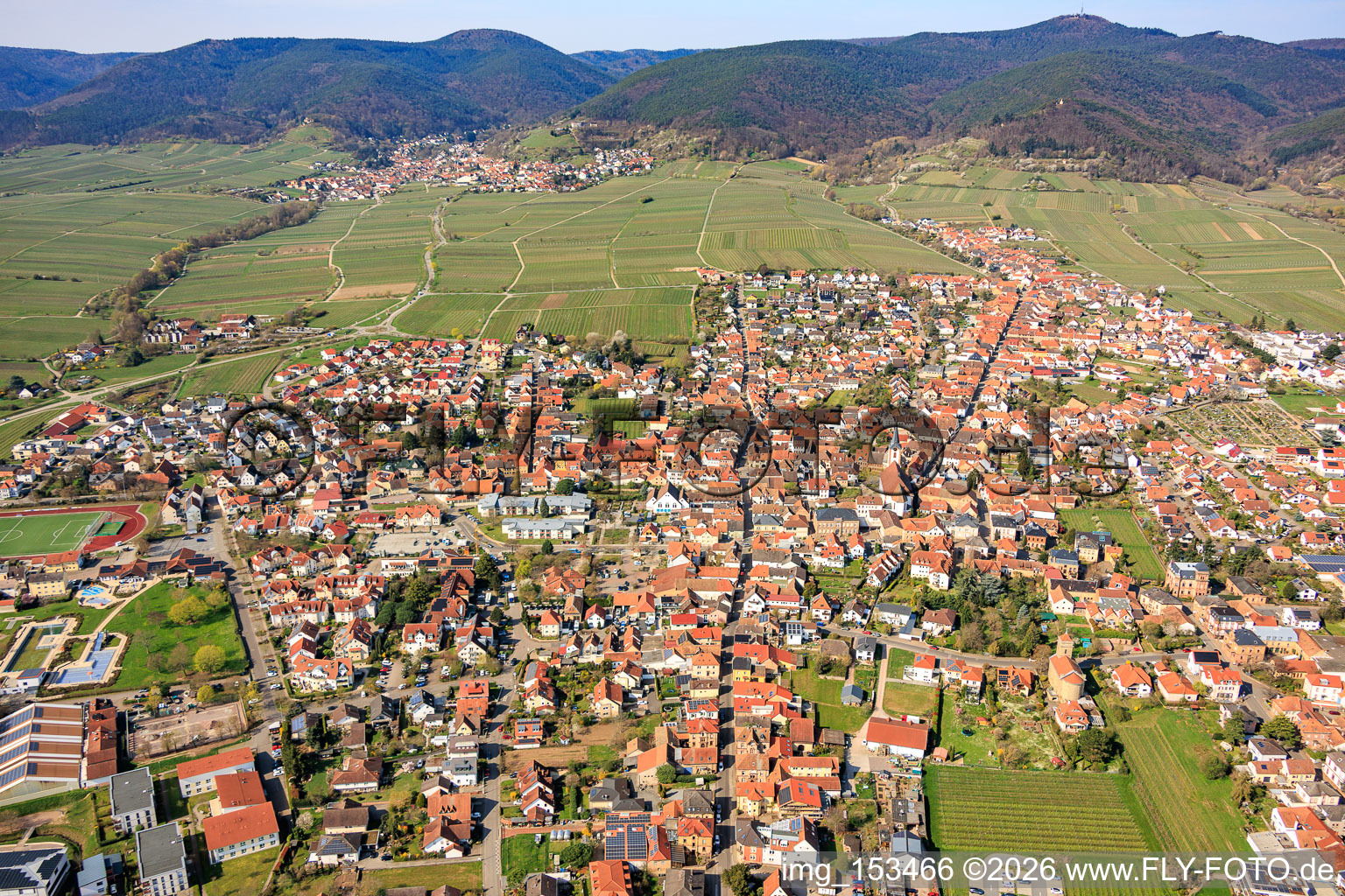 From the east in Maikammer in the state Rhineland-Palatinate, Germany