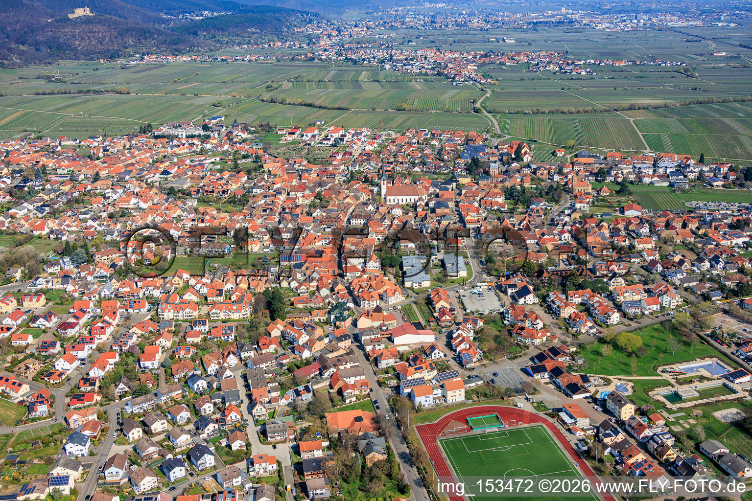From the south in Maikammer in the state Rhineland-Palatinate, Germany