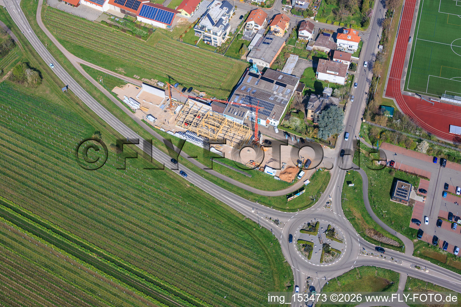 New construction site of Blumeyer GmbH, construction and furniture carpentry in Maikammer in the state Rhineland-Palatinate, Germany
