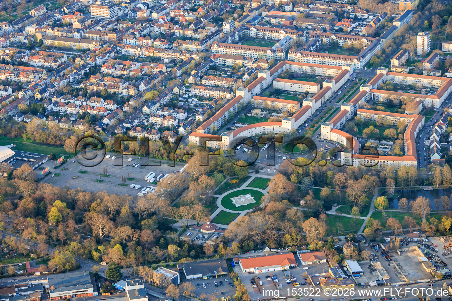 Herbert-Müller-Platz at the entrance to Ebertpark in the district Friesenheim in Ludwigshafen am Rhein in the state Rhineland-Palatinate, Germany