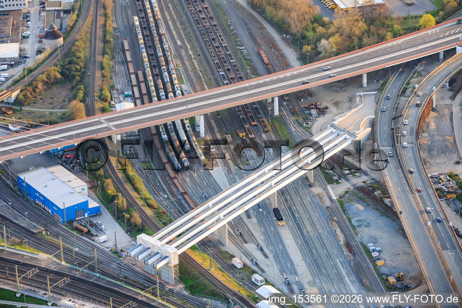 Bridge construction site for the connection of the elevated highway south to the main train station in the district Mitte in Ludwigshafen am Rhein in the state Rhineland-Palatinate, Germany