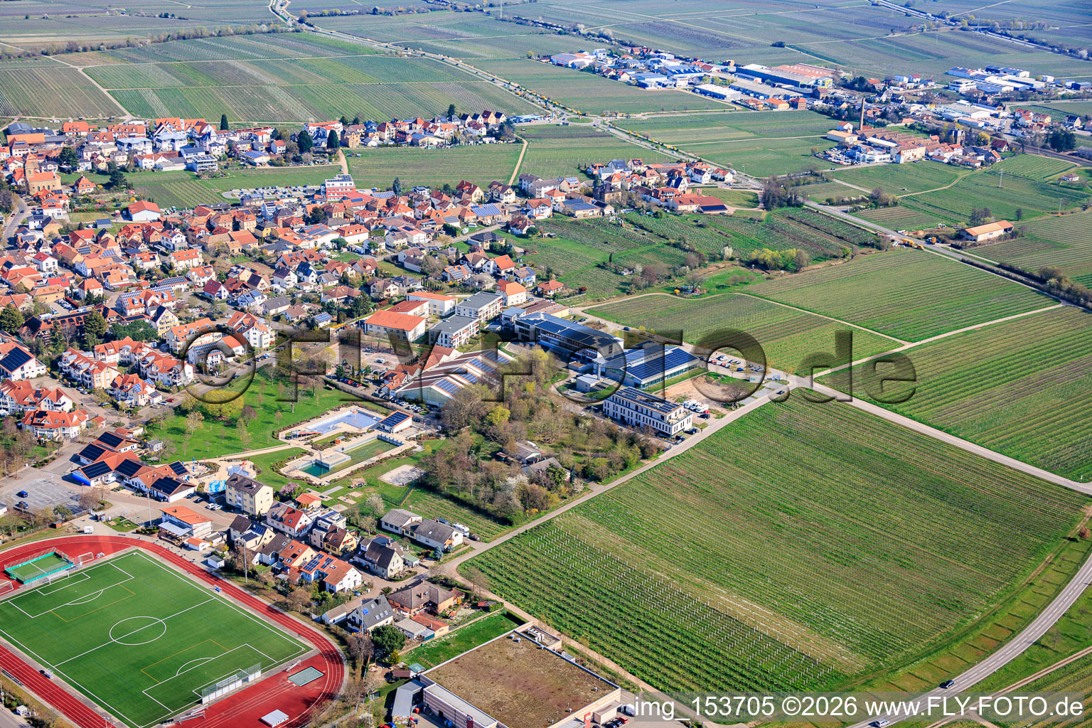 Sports park Maikammer with Kalmit sports hall and Gebrüder-Ullrich-Realschule plus in Maikammer in the state Rhineland-Palatinate, Germany