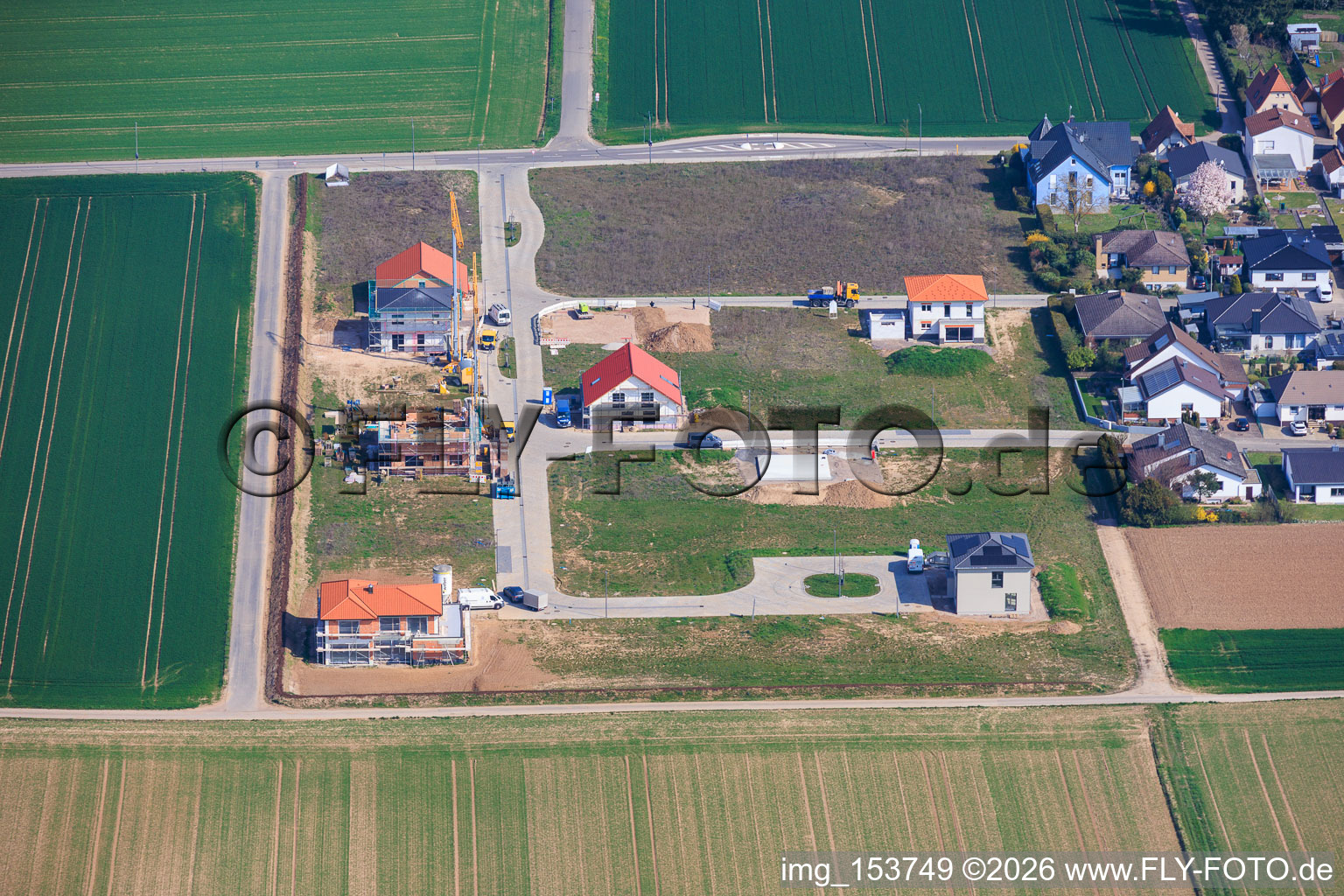 Single-family home construction sites in the new development area Nim Niederfeld in the district Ingenheim in Billigheim-Ingenheim in the state Rhineland-Palatinate, Germany