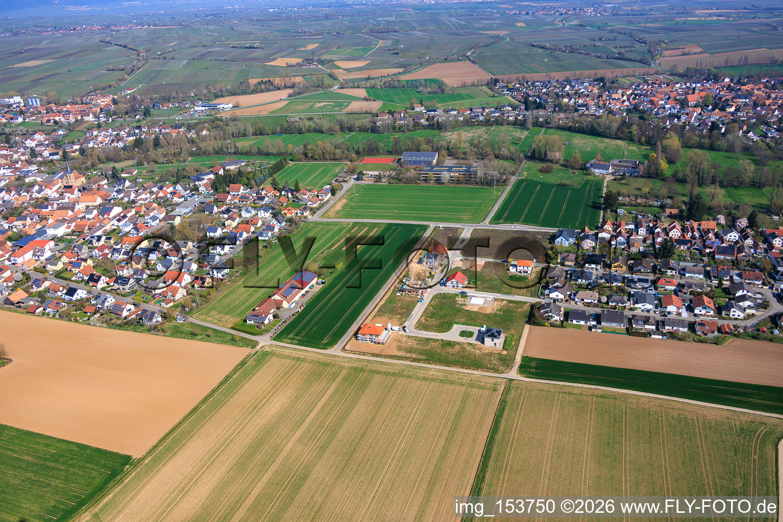 Single-family home construction sites in the new development area Nim Niederfeld in the district Ingenheim in Billigheim-Ingenheim in the state Rhineland-Palatinate, Germany