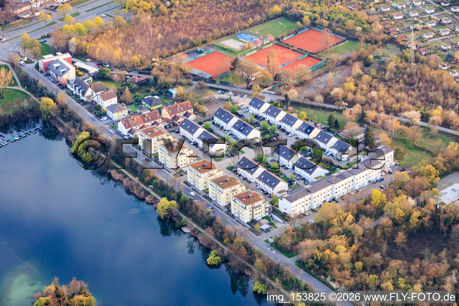 Residential area on the Kleine and Große Blies rivers in the district Mundenheim in Ludwigshafen am Rhein in the state Rhineland-Palatinate, Germany