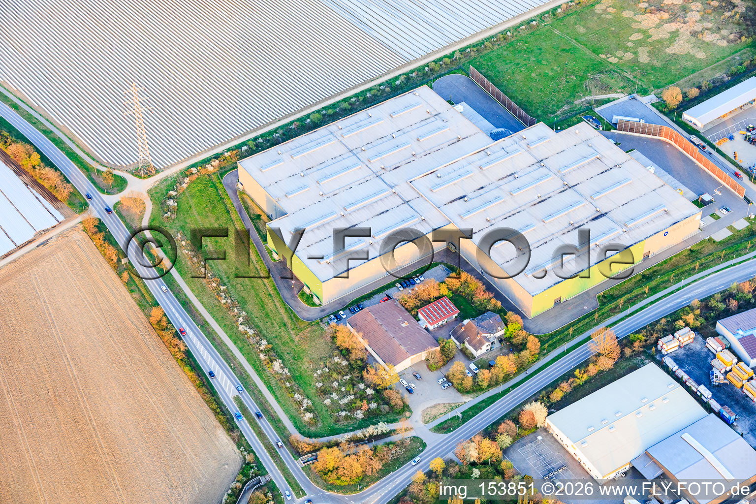 Industrial Park South with Frigo-Trans GmbH Mutterstadt and RWZ-Agrartechnik Mutterstadt and in Mutterstadt in the state Rhineland-Palatinate, Germany