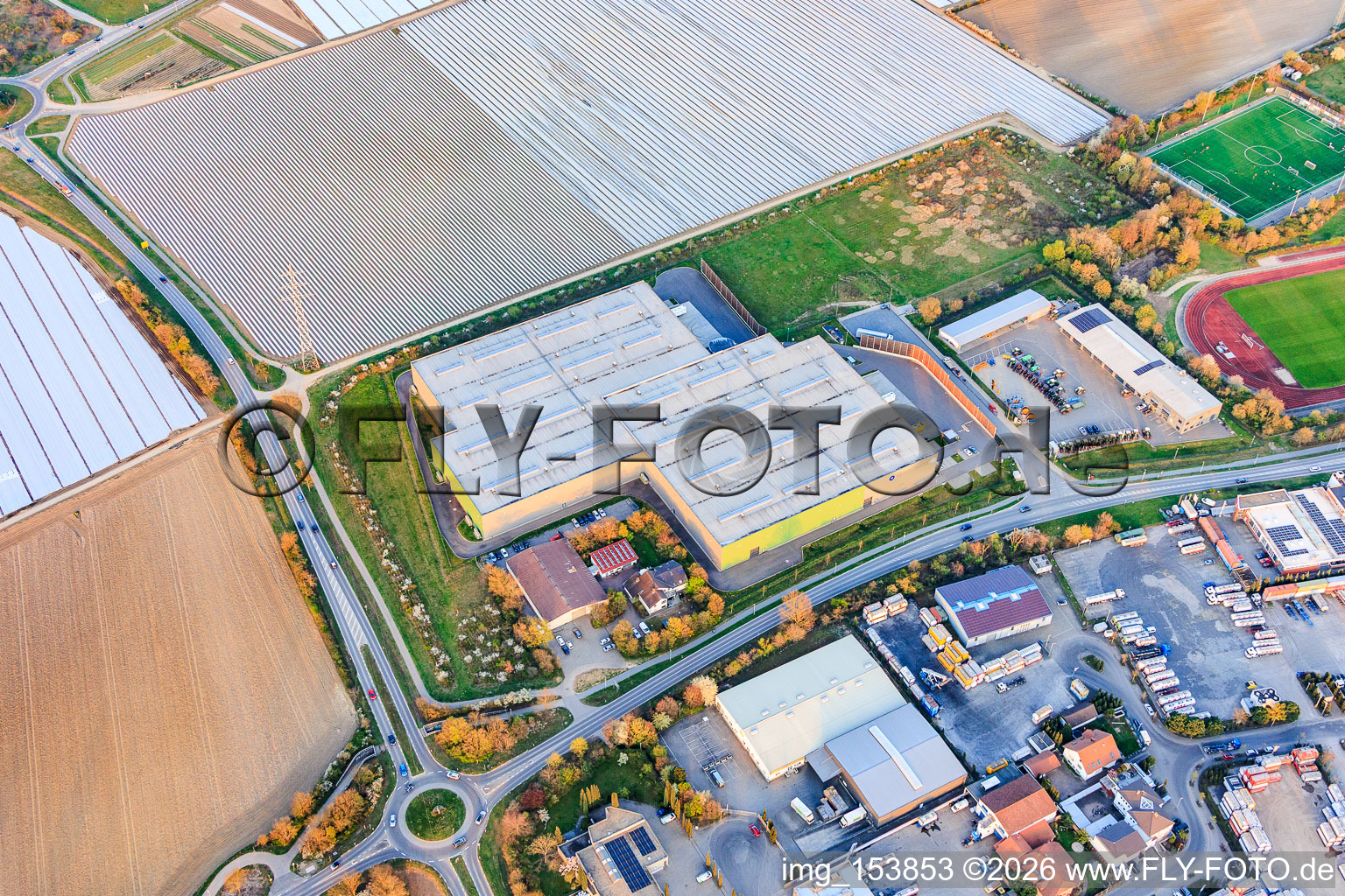 Industrial Park South with Frigo-Trans GmbH Mutterstadt and RWZ-Agrartechnik Mutterstadt and in Mutterstadt in the state Rhineland-Palatinate, Germany