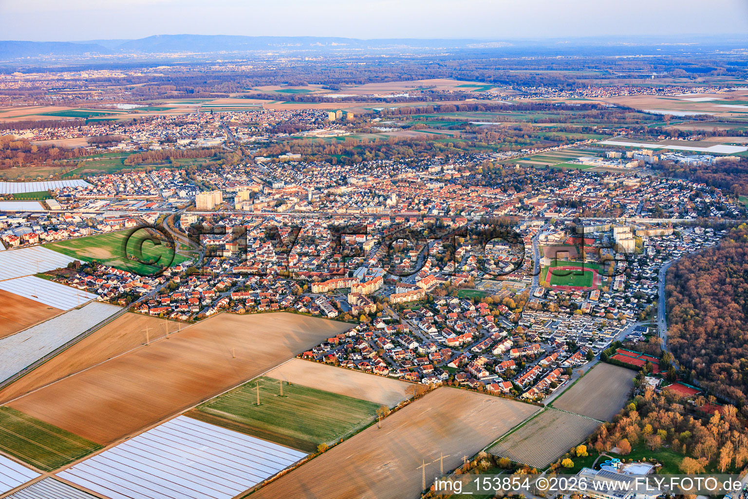From the west in Limburgerhof in the state Rhineland-Palatinate, Germany