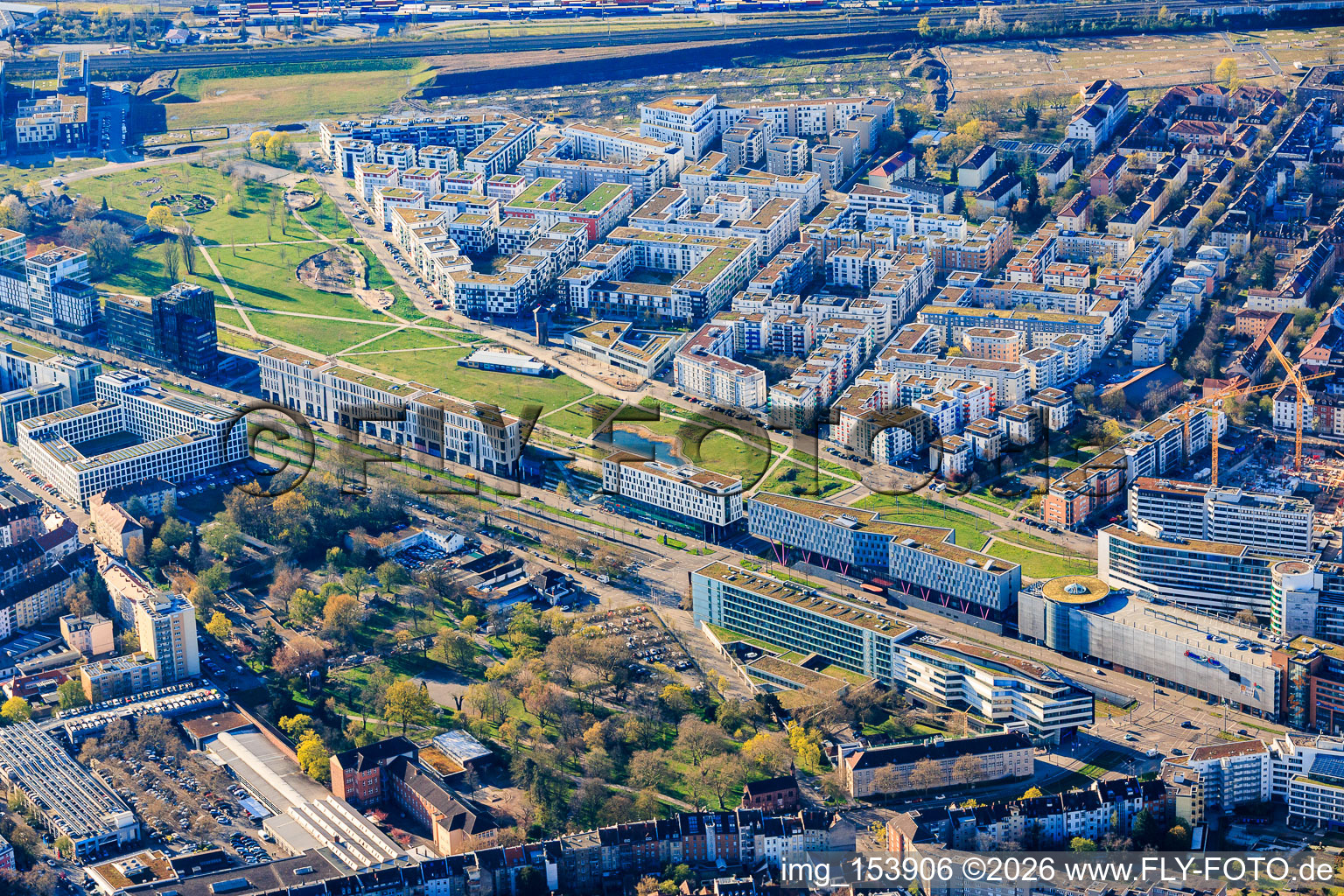Ludwig-Erhard-Allee from the north in front of the Citypark in the district Südstadt in Karlsruhe in the state Baden-Wuerttemberg, Germany