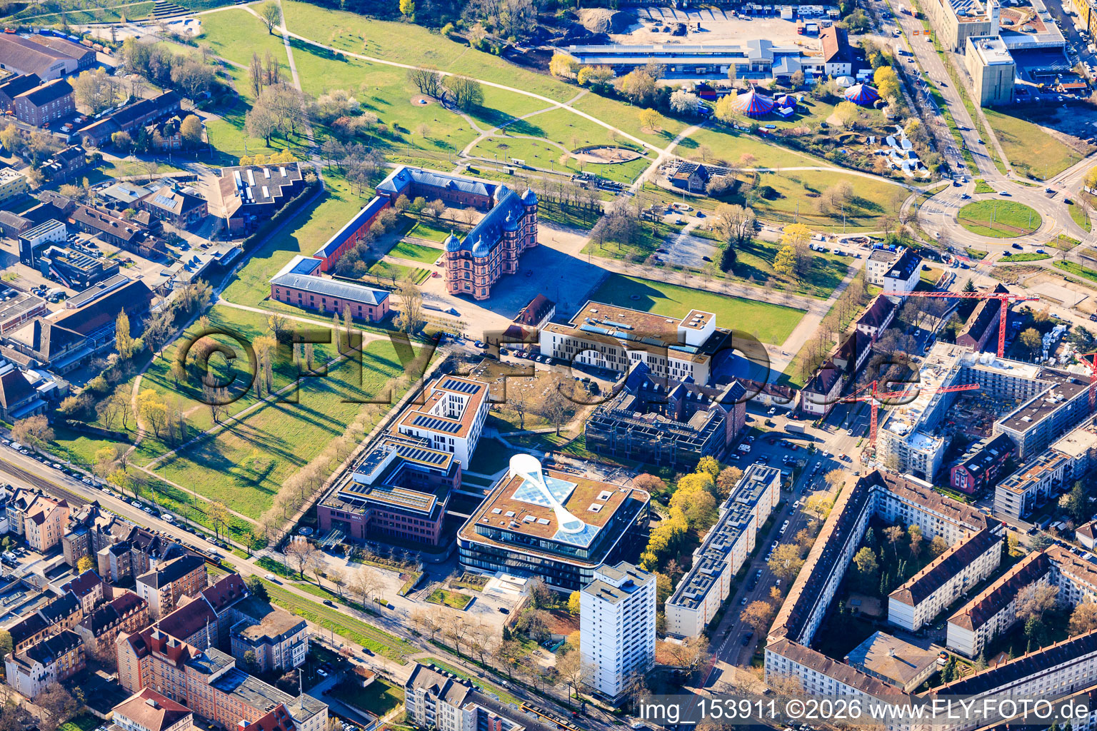 Gottesaue Palace, Wolfgang Rihm Forum Music School and BGV Badische Versicherungen in the district Oststadt in Karlsruhe in the state Baden-Wuerttemberg, Germany