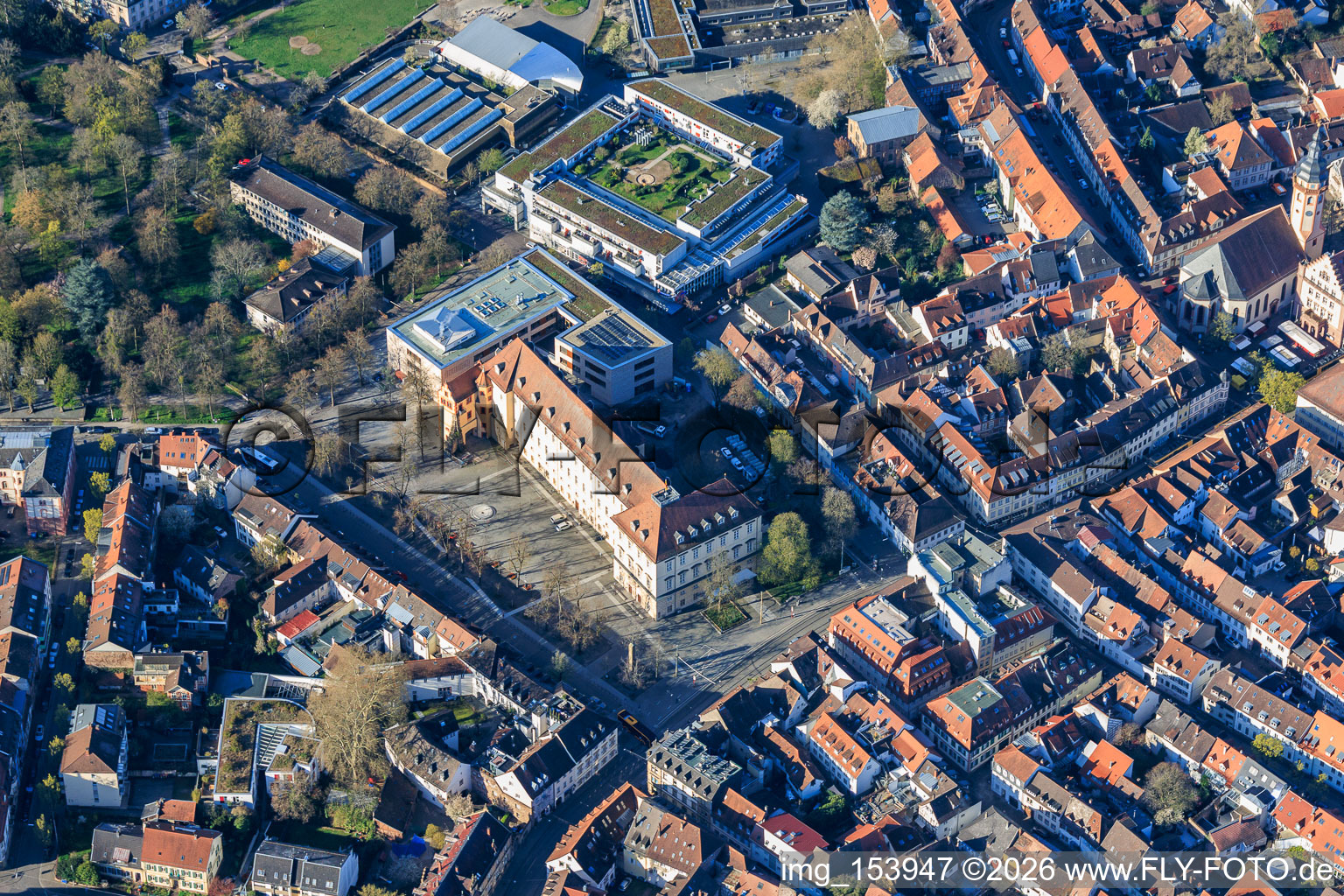 Karlsburg (Carlsburg) and Scheck-in-Center Durlach at the Weiherhofhalle in the district Durlach in Karlsruhe in the state Baden-Wuerttemberg, Germany