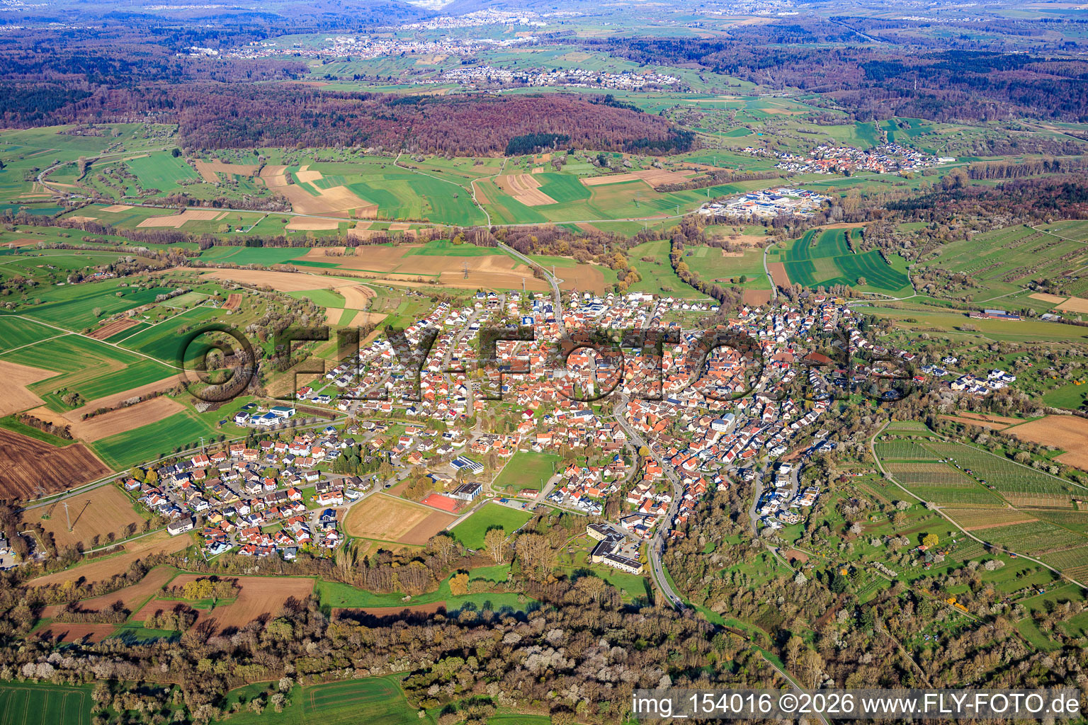From the southeast in the district Ellmendingen in Keltern in the state Baden-Wuerttemberg, Germany