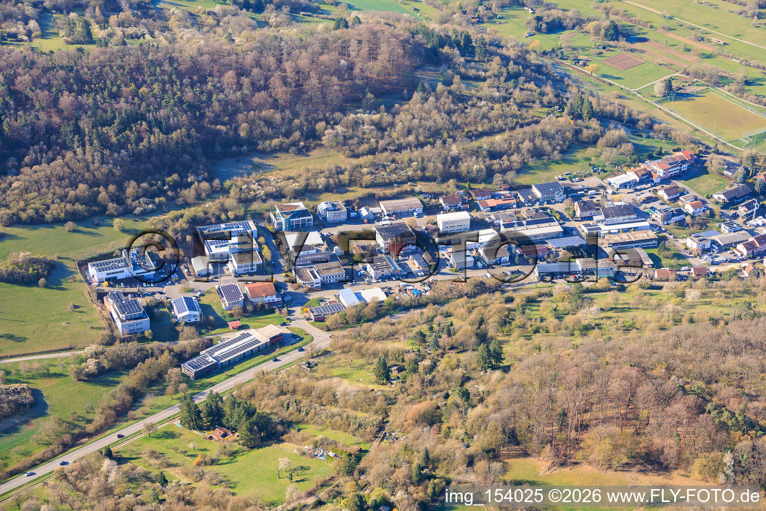 Dieselstraße industrial park with pro-sort GmbH and Ludwig Oßwald carpentry - mattress market in the district Dietlingen in Keltern in the state Baden-Wuerttemberg, Germany