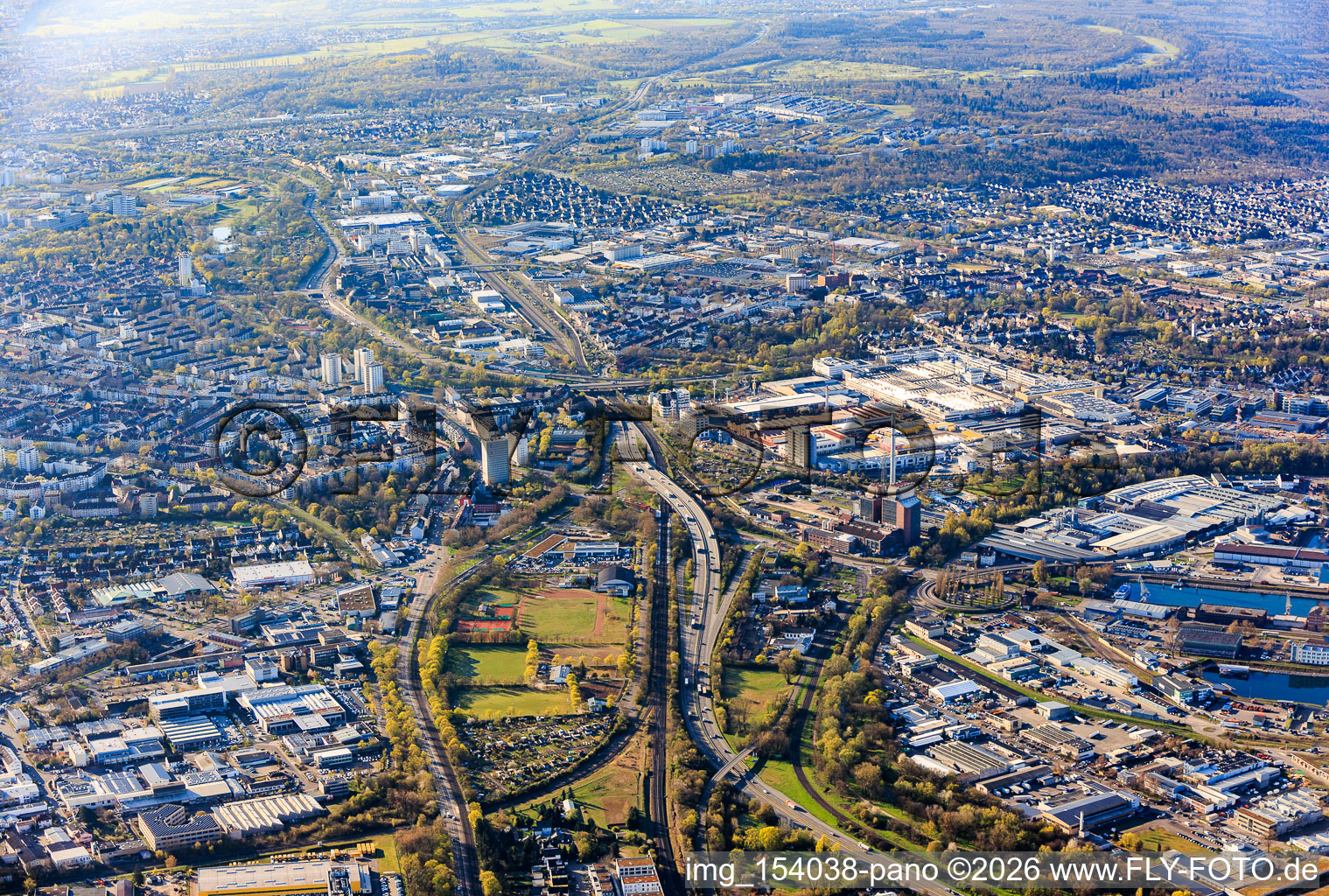 Route of the southern bypass (B10) along the Alb in the district Mühlburg in Karlsruhe in the state Baden-Wuerttemberg, Germany