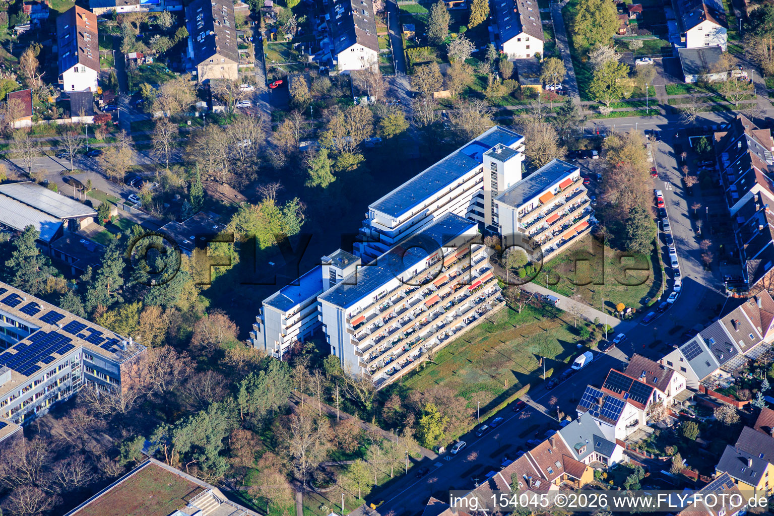 Wilhelmine-Lübke-Haus terraced high-rise building for assisted living, owned by the Karl Friedrich, Leopold and Sophien Foundation in the district Nordweststadt in Karlsruhe in the state Baden-Wuerttemberg, Germany