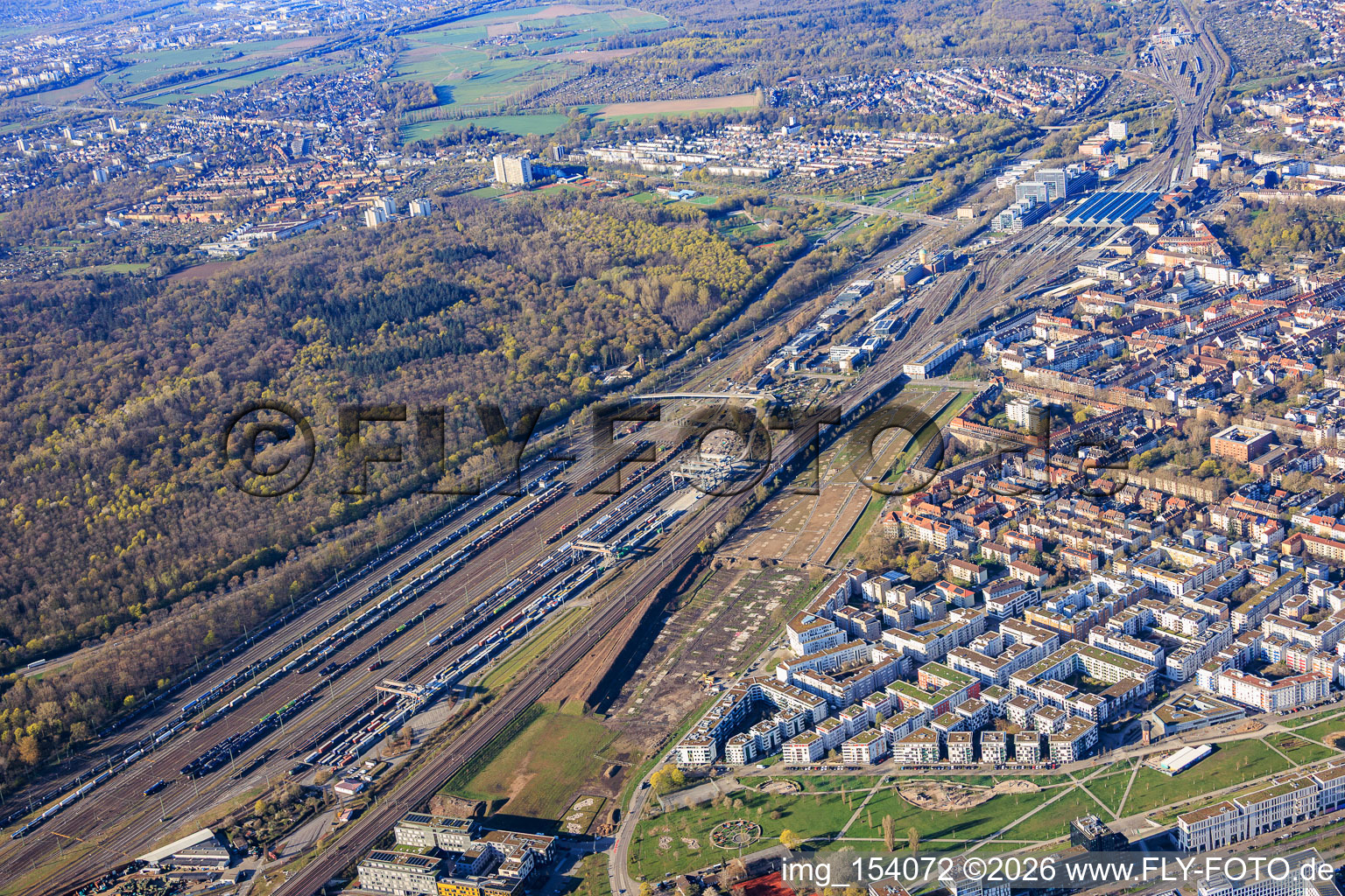 Redesign of the area on Stuttgart Street as a city park and DUSS Terminal Karlsruhe in the district Südstadt in Karlsruhe in the state Baden-Wuerttemberg, Germany
