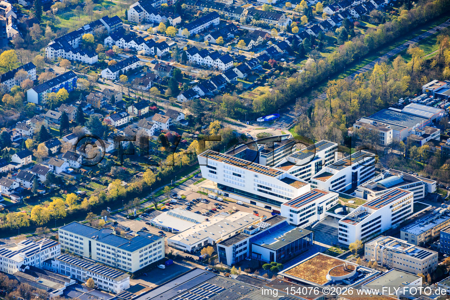Fiduciastraße x Ostmarkstraße with Atruvia AG, UKBW Academy and Pneuhage Tires and Car Service in the district Durlach in Karlsruhe in the state Baden-Wuerttemberg, Germany
