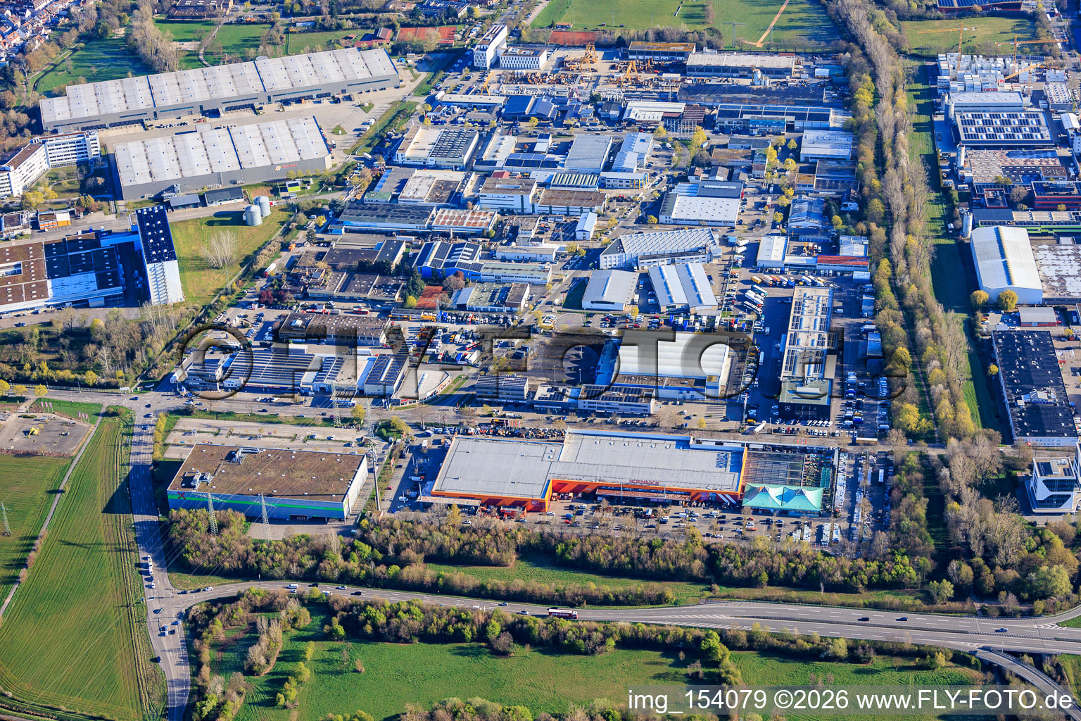 Industrial Park An der Tagweide in the district Hagsfeld in Karlsruhe in the state Baden-Wuerttemberg, Germany
