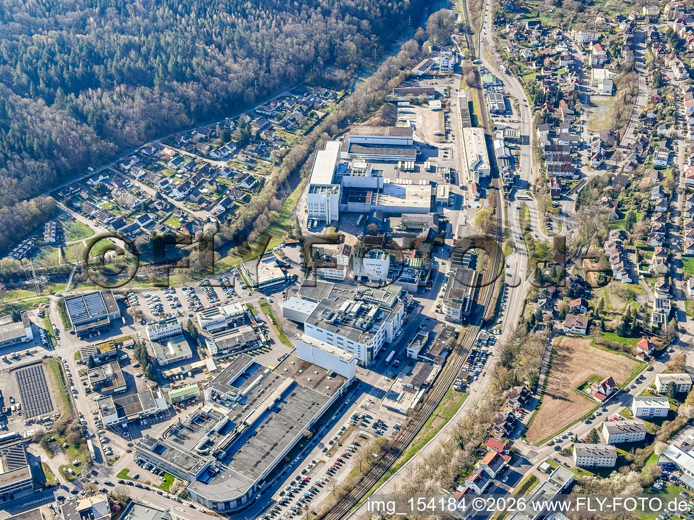 Industrial area Industriestraße with Inovan GmbH & Co. KG and Möbelzentrum Pforzheim in Birkenfeld in the state Baden-Wuerttemberg, Germany
