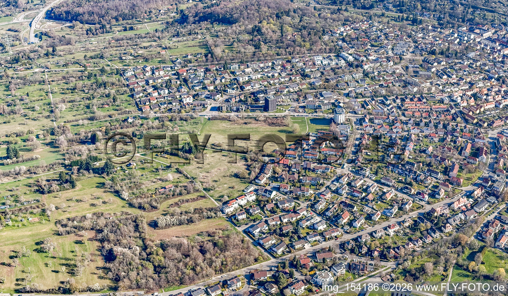 From the south in the district Brötzingen in Pforzheim in the state Baden-Wuerttemberg, Germany