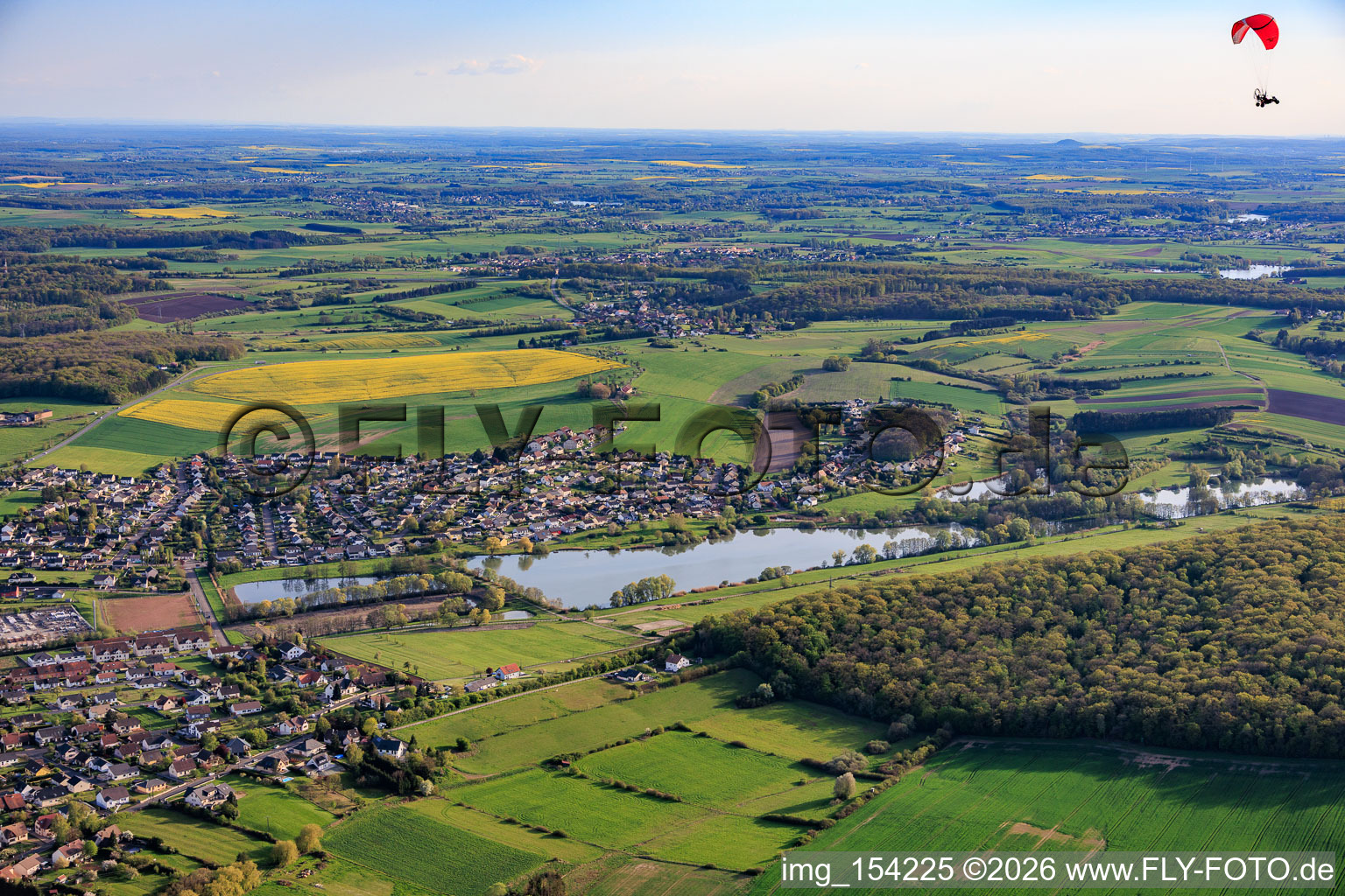 Four ponds on the village stream in Woustviller in the state Moselle, France