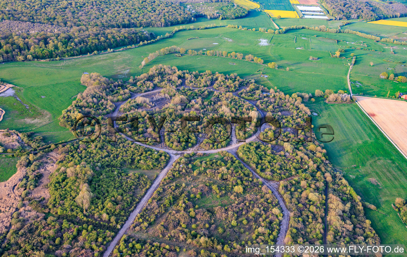 Demolished circular material railway and halls at the former military airfield Grostenquin in Grostenquin in the state Moselle, France