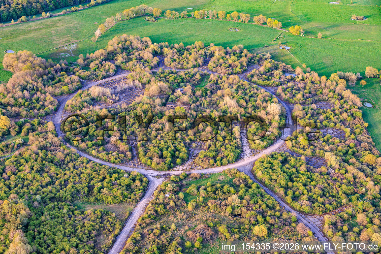 Demolished circular material railway and halls at the former military airfield Grostenquin in Grostenquin in the state Moselle, France