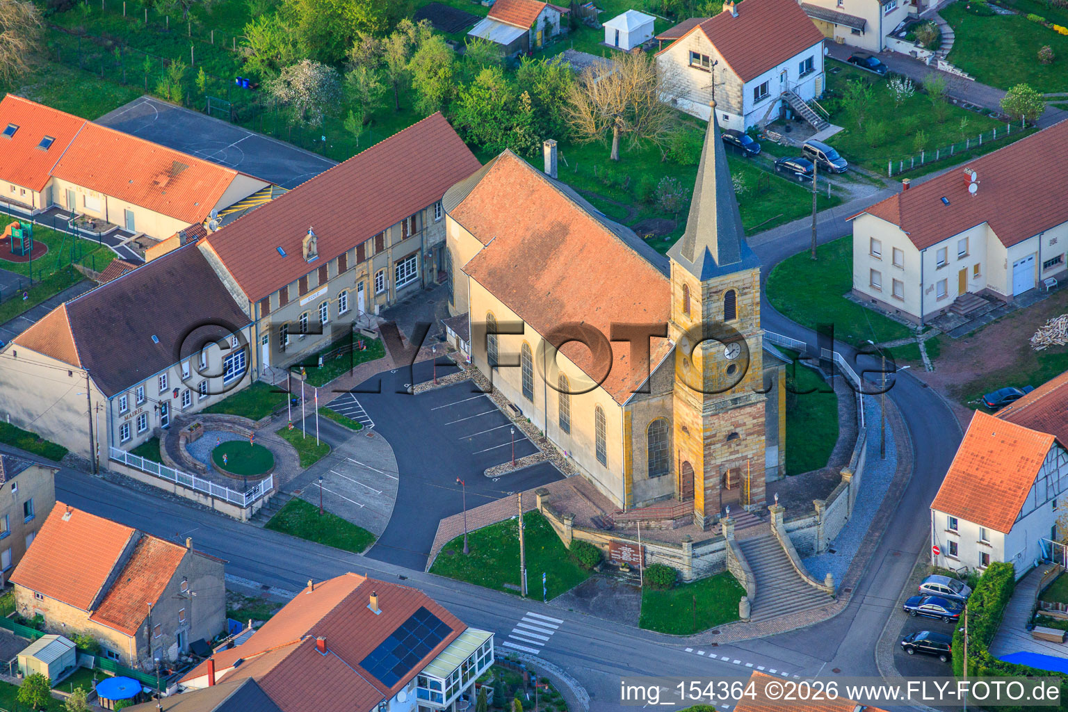 Church and Town Hall De Leyviller in Leyweiler in the state Moselle, France
