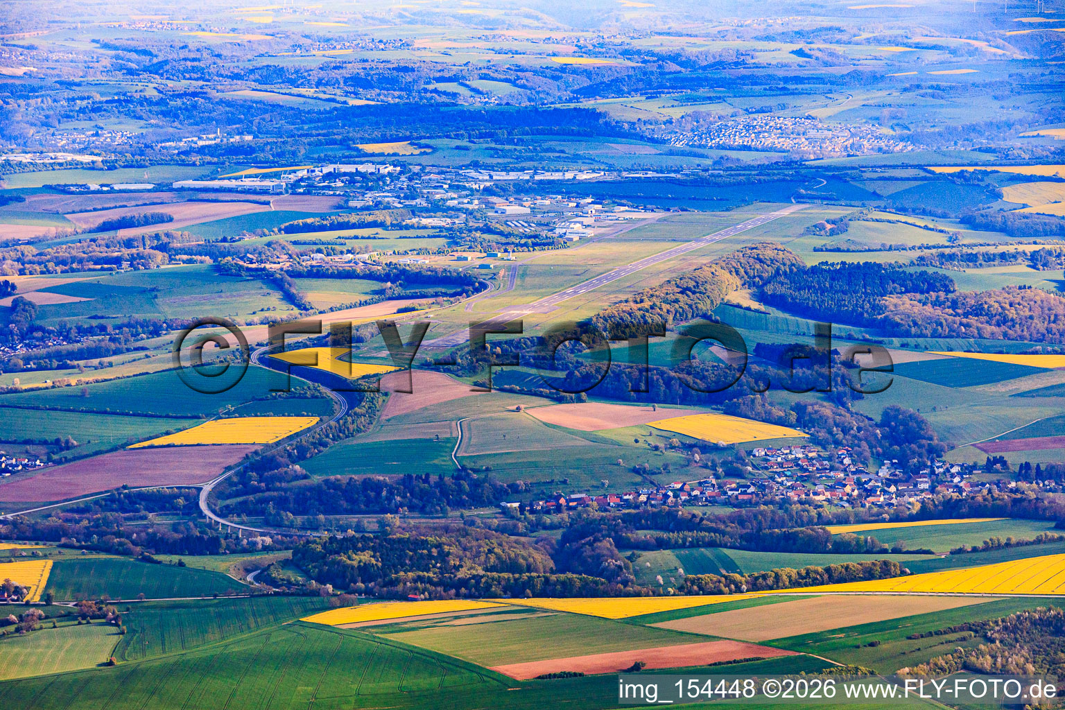 TRIWO Zweibrücken Airport (EDRZ) runway from the south in Althornbach in the state Rhineland-Palatinate, Germany