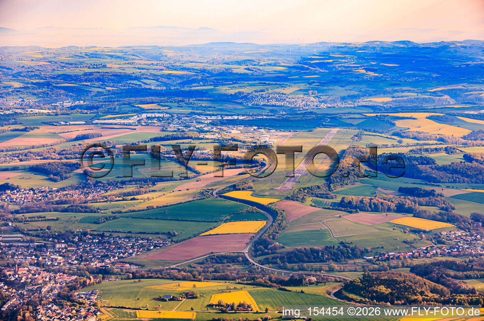 TRIWO Zweibrücken Airport (EDRZ) runway from the south in the district Brenschelbach in Blieskastel in the state Saarland, Germany