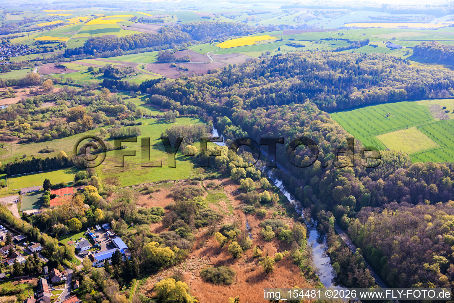 Course of the Blies river and the Bliestal cycle path in the district Blickweiler in Blieskastel in the state Saarland, Germany