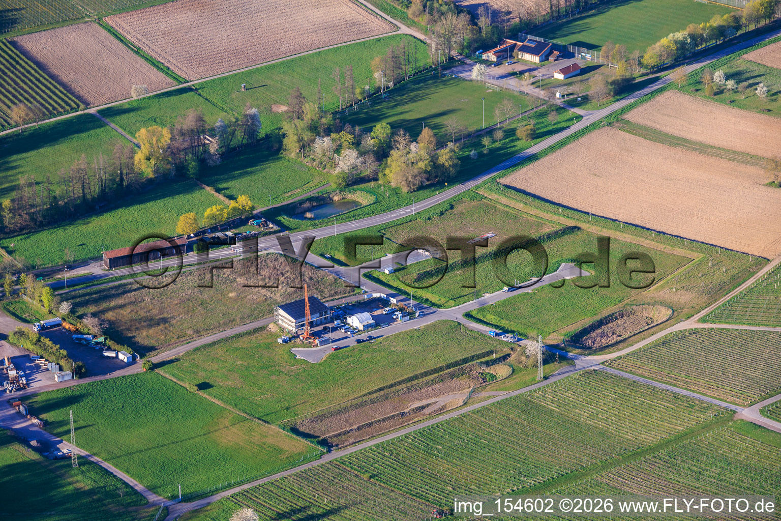 Industrial park Am Lokschuppen with new construction site of Tobias Hübenthal's car repair shop in Klingenmünster in the state Rhineland-Palatinate, Germany