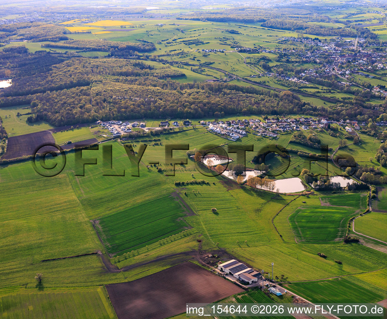 Four ponds on Rue Des ètangs in Metzing in the state Moselle, France