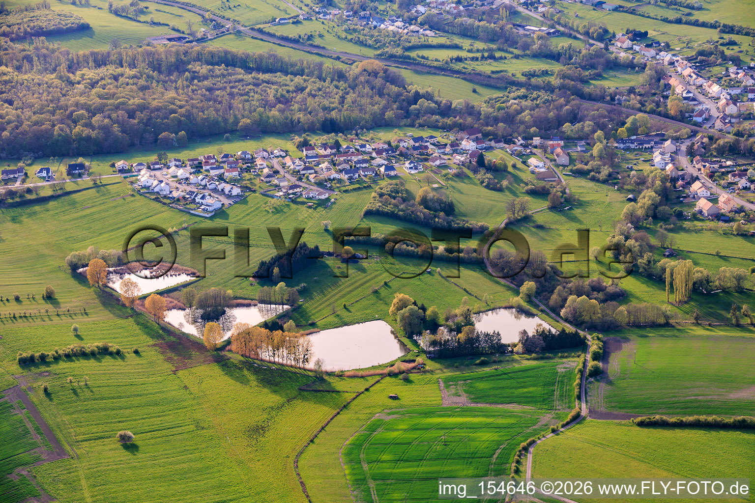 Four ponds on Rue Des ètangs in Metzing in the state Moselle, France