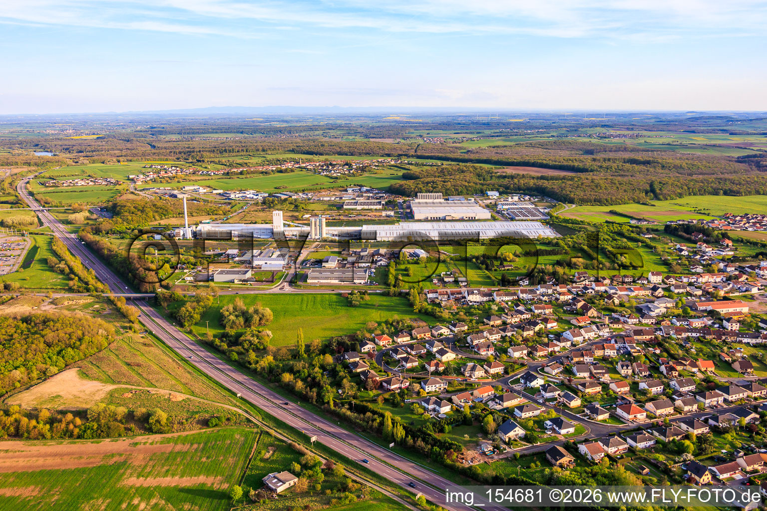 AGC Glass glassworks Seingbouse SAS with large open-field PV system in Seingbouse in the state Moselle, France