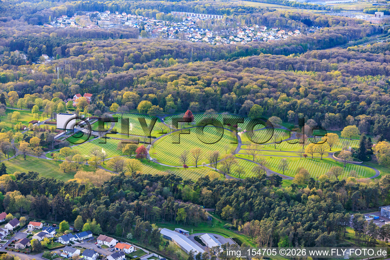 Gravestone rows and parkland at the American Military Cemetery and Memorial Site of Saint-Avold in the district Forêts de Zang et du Steinberg in Saint-Avold in the state Moselle, France