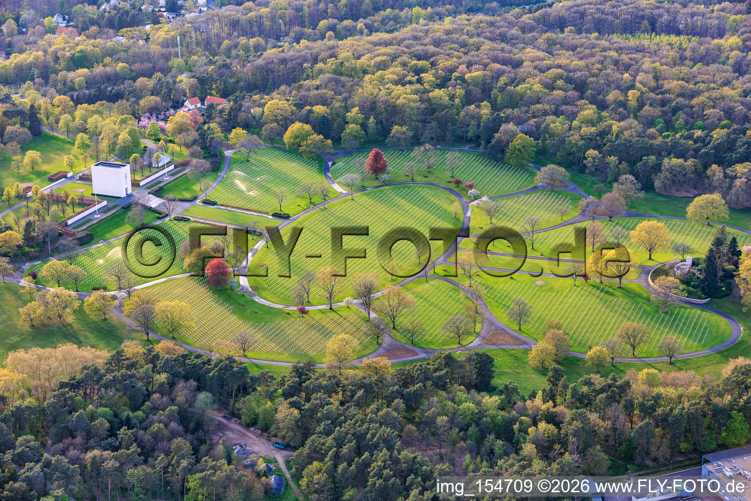 Gravestone rows and parkland at the American Military Cemetery and Memorial Site of Saint-Avold in the district Forêts de Zang et du Steinberg in Saint-Avold in the state Moselle, France