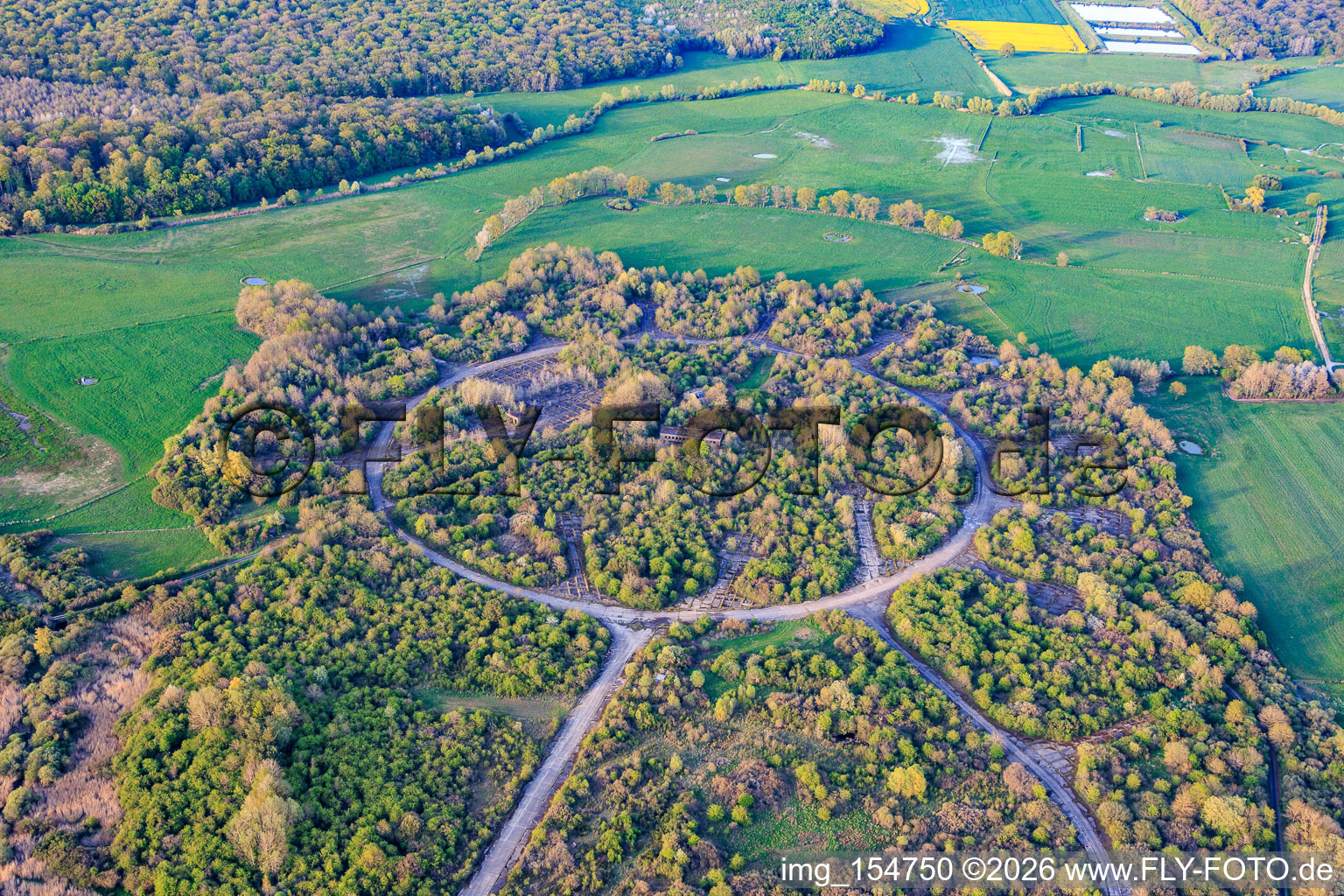 Demolished circular material railway and halls at the former military airfield Grostenquin in Grostenquin in the state Moselle, France