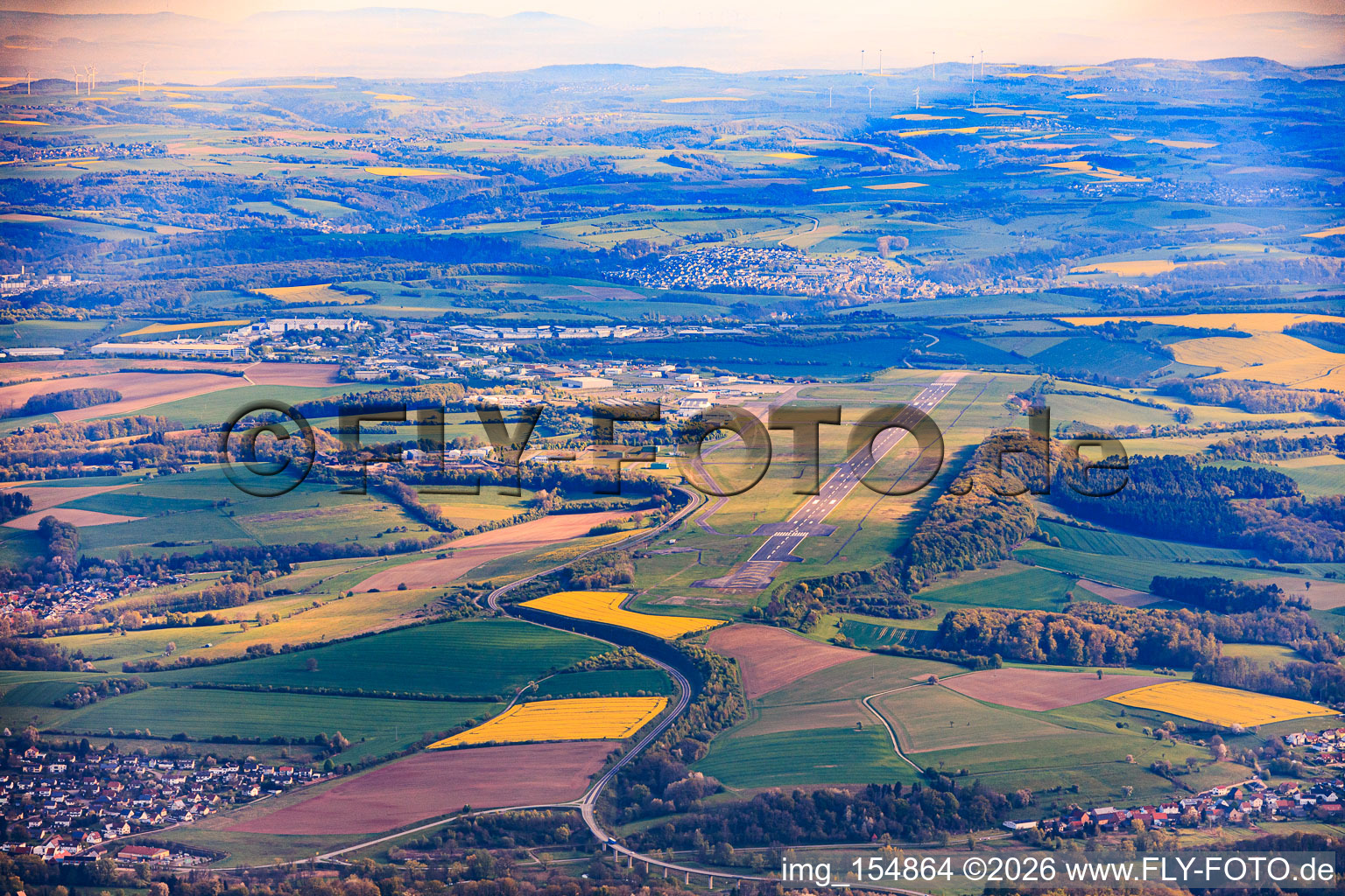TRIWO Zweibrücken Airport (EDRZ) runway from the south in the district Brenschelbach in Blieskastel in the state Saarland, Germany