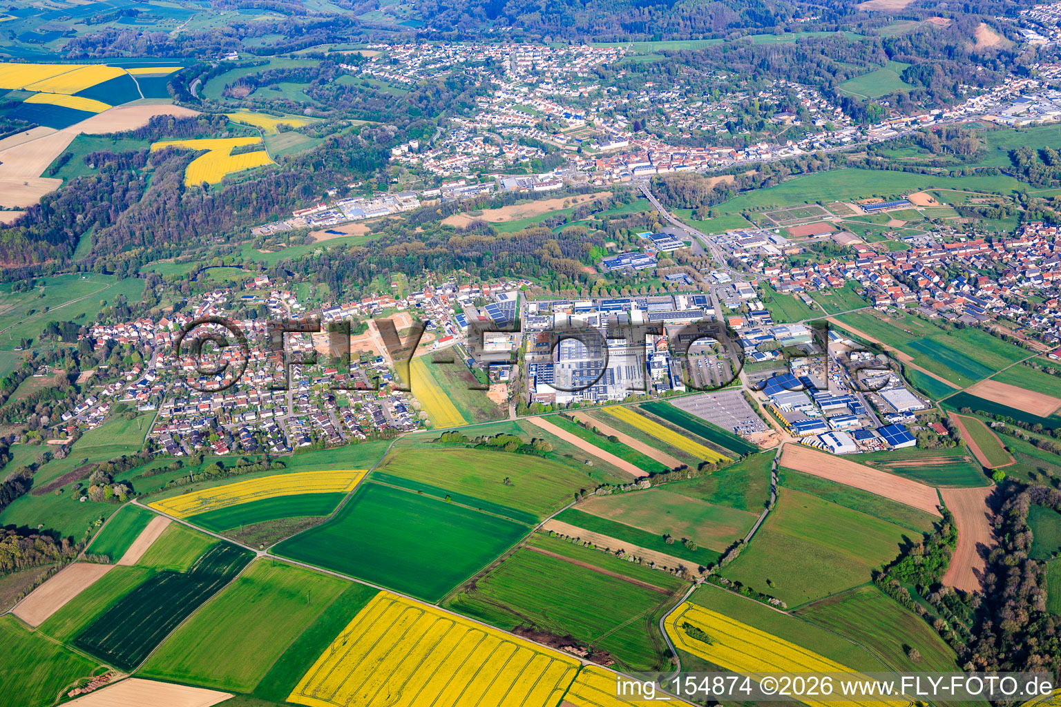 Gunterstal industrial park, Langenfeld with Hager Electro GmbH & Co. KG and KÜS vehicle inspection station, Grothe engineering office in the district Webenheim in Blieskastel in the state Saarland, Germany