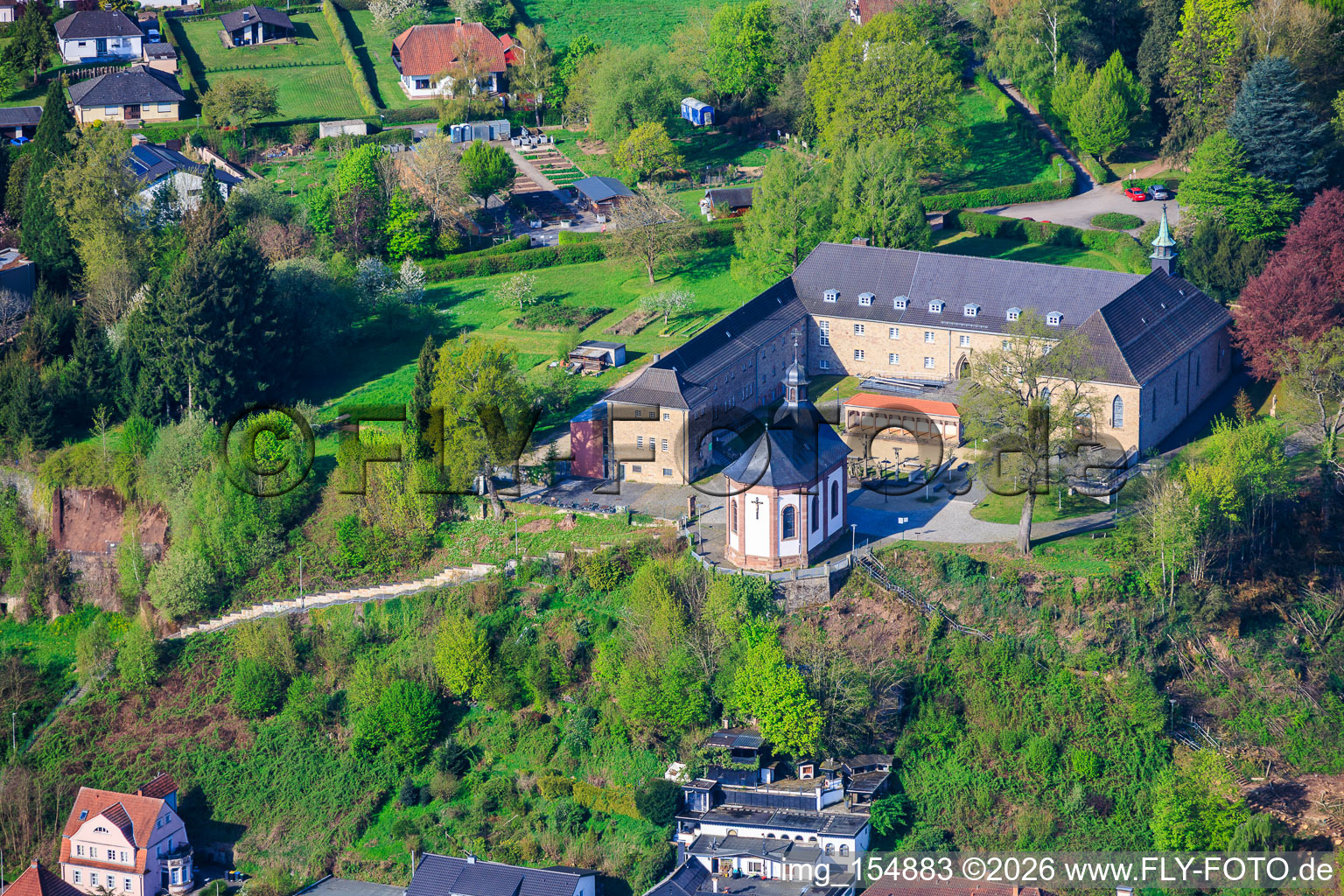 Holy Cross Chapel in front of the pilgrimage monastery Blieskastel and the monastery church of Mater Dolorosa in Blieskastel in the state Saarland, Germany