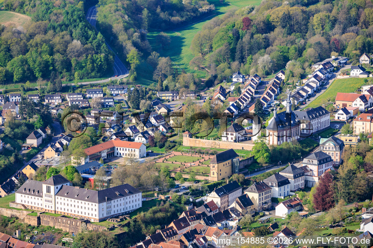 Castle Hill with Orangery, St. Anna and St. Philipp (Castle Church), Kirchberg-Schlossberg Municipal Primary School Blieskastel - Branch and Saarpfalz District Adult Education Center in the Castle in Blieskastel in the state Saarland, Germany