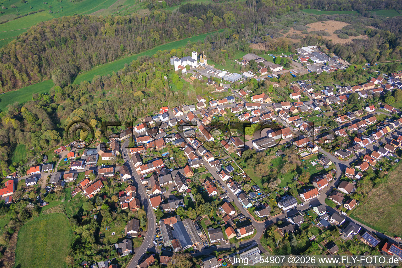 Village view in the Blies valley with Blies mill from the southeast in the district Breitfurt in Blieskastel in the state Saarland, Germany