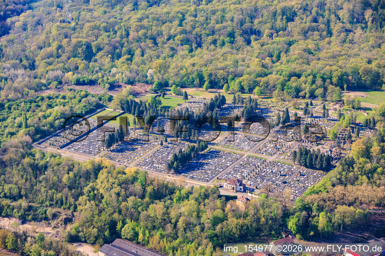 Municipal Cemetery / Cimetière de Sarreguemines and Maison Funéraire in the district Blauberg in Saargemünd in the state Moselle, France