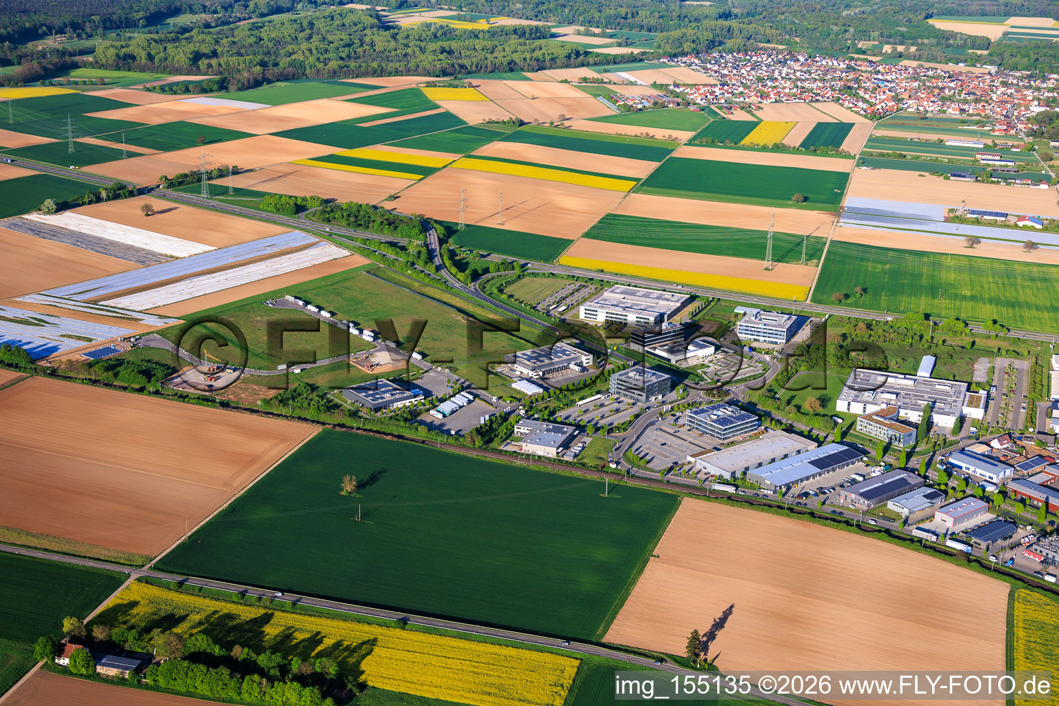 Industrial area in the Speyer Valley from the west in Rülzheim in the state Rhineland-Palatinate, Germany