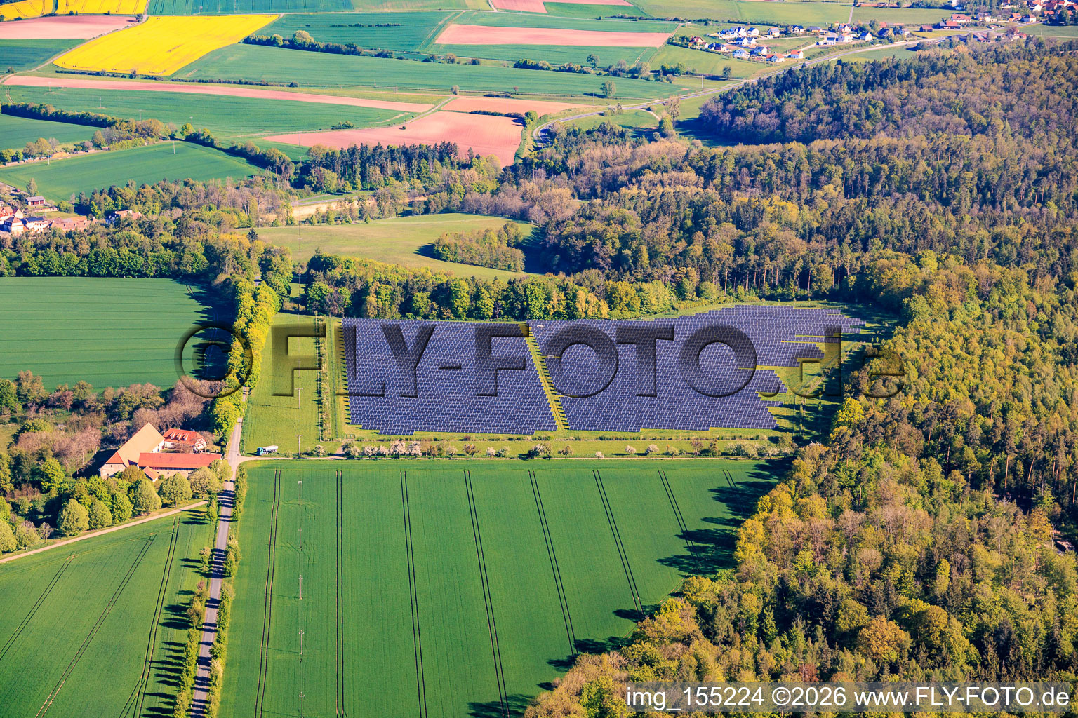 Open-space photovoltaic solar power plant PV Birkenfeld and AGPW in the district Birkenfeld in Maroldsweisach in the state Bavaria, Germany